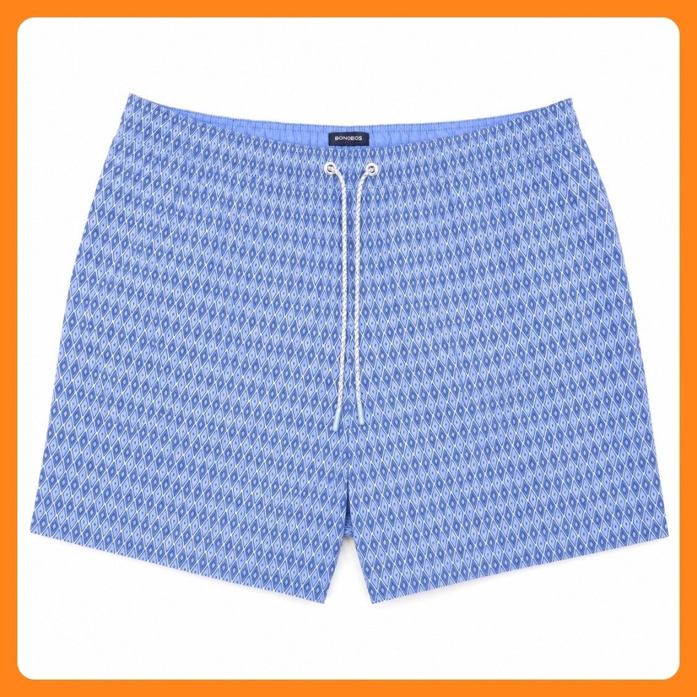 Bonobos‎ Swim Trunks Men XXL Blue Geometric Diamond Mesh Lining 6.5"